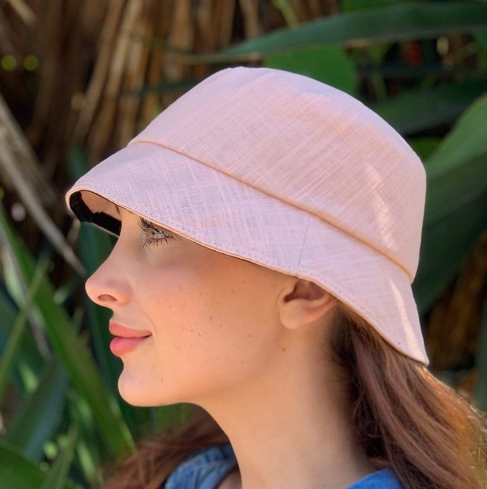 Eva Franco Pink Linen Bucket Hat With Detachable Face Shield